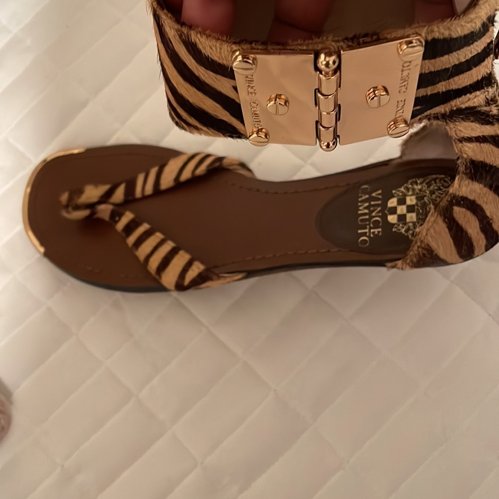 Vince Camuto Brown And Tan Zebra Print Ankle Sand… - image 4